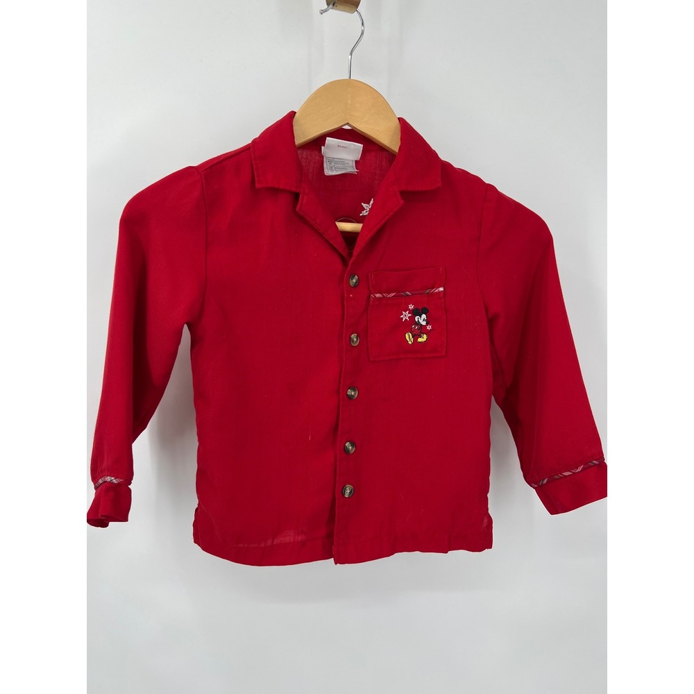 Vintage Disney Store Mickey Mouse Red Holiday Pajama Top‎ Kids XS 4 Snowflake
